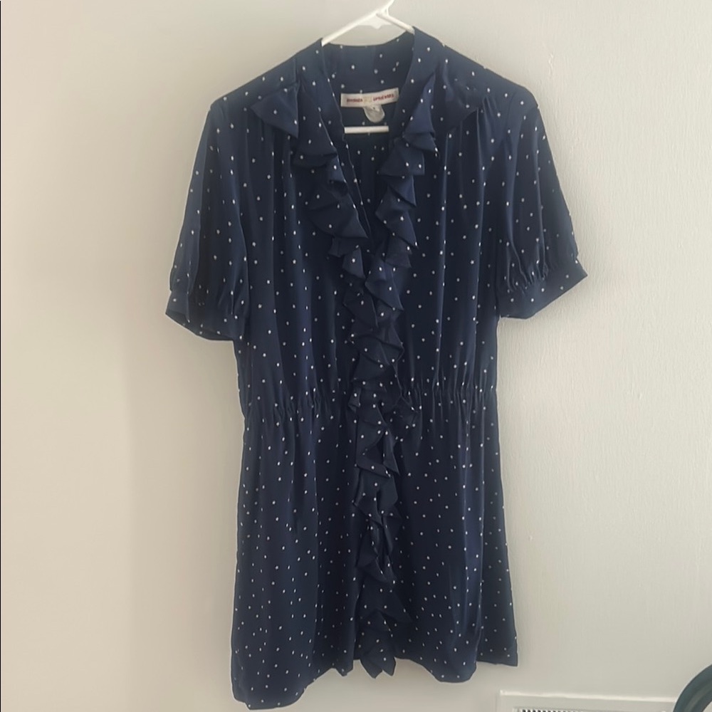 Amanda Uprichard Navy Polka Dot Mini Dress